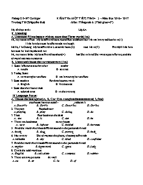 Đề kiểm tra Tiết 24 môn Tiếng Anh Lớp 6 - Năm học 2016-2017 - Trường THCS Nguyễn Huệ